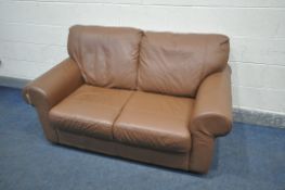 A BROWN LEATHER TWO SEATER SETTEE, length 158cm (condition:-like new condition)