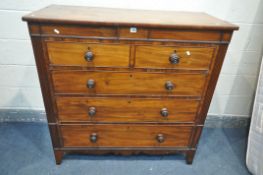 A GEORGE IV FLAME MAHOGANY CHEST OF TWO HIDDEN DRAWERS, two short drawers over three long