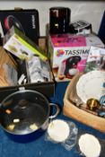 FOUR BOXES OF NEW AND UNUSED KITCHEN EQUIPMENT AND SUNDRIES, to include a boxed Hiteclife