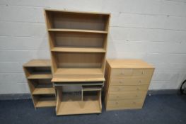A BEECH CHEST OF SIX DRAWERS, width 75cm x depth 40cm x height 93cm, along with two sized open