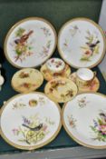 A GROUP OF ROYAL WORCESTER PORCELAIN, comprising four nineteenth century plates hand painted with