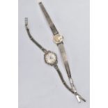 TWO LADIES WRISTWATCHES, the first a white metal 'Precista' watch, missing crown, round silver