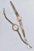 TWO LADIES WRISTWATCHES, the first a white metal 'Precista' watch, missing crown, round silver
