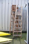 TWO VINTAGE WOODEN STEP LADDERS 196CM HIGH