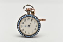 A 9CT GOLD FOB WATCH PIN AND SILVER FOB WATCH, an early 20th century lovers knot pin, fitted with