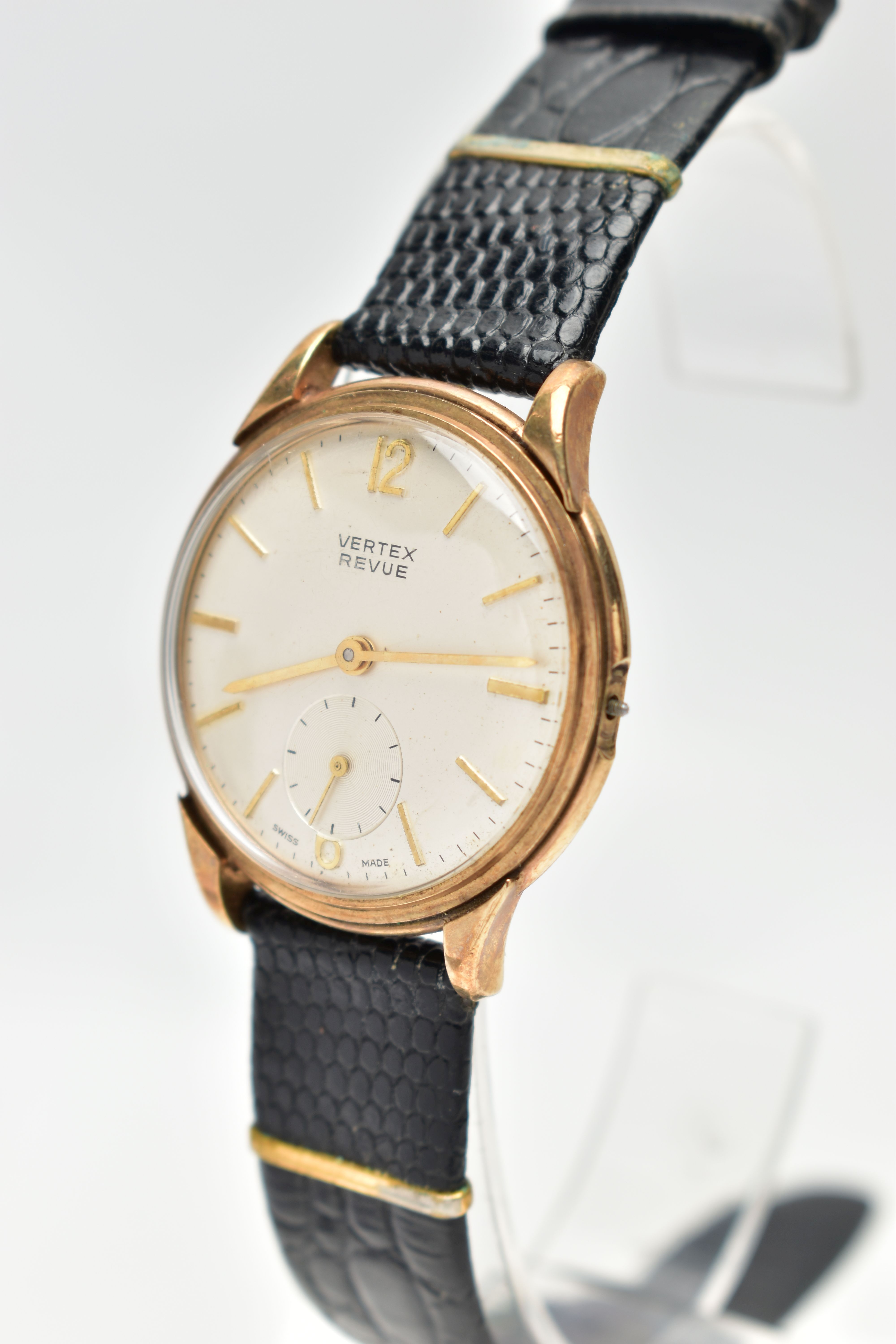 A 9CT GOLD 'VERTEX REVUE' WRISTWATCH, an AF hand wound movement, round champagne dial, signed ' - Image 3 of 6