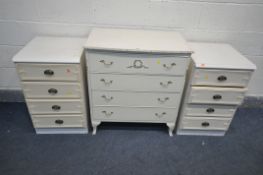 A FRENCH WHITE PAINTED CHEST OF FOUR LONG DRAWERS, width 77cmx depth 47cm x height 83cm, along