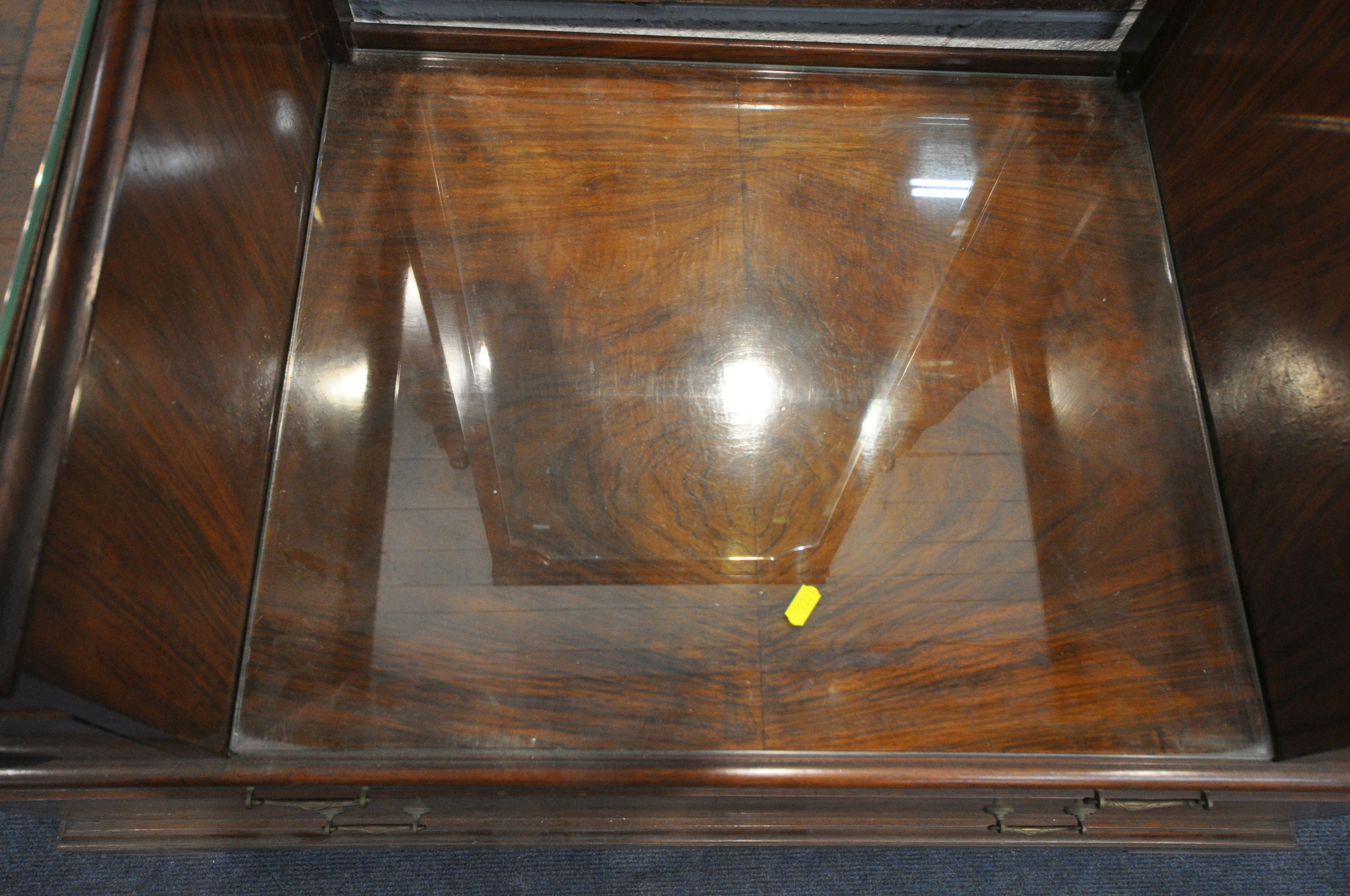 A 20TH CENTURY WALNUT DRESSING CHEST, with a single rectangular swing mirror, and an arrangement - Image 3 of 4