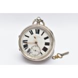 AN EARLY 20TH CENTURY, 'HARRIS STONE' OPEN FACE POCKET WATCH, key wound, round white ceramic dial
