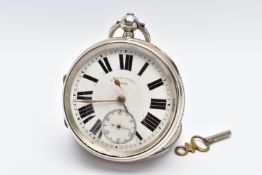 AN EARLY 20TH CENTURY, 'HARRIS STONE' OPEN FACE POCKET WATCH, key wound, round white ceramic dial