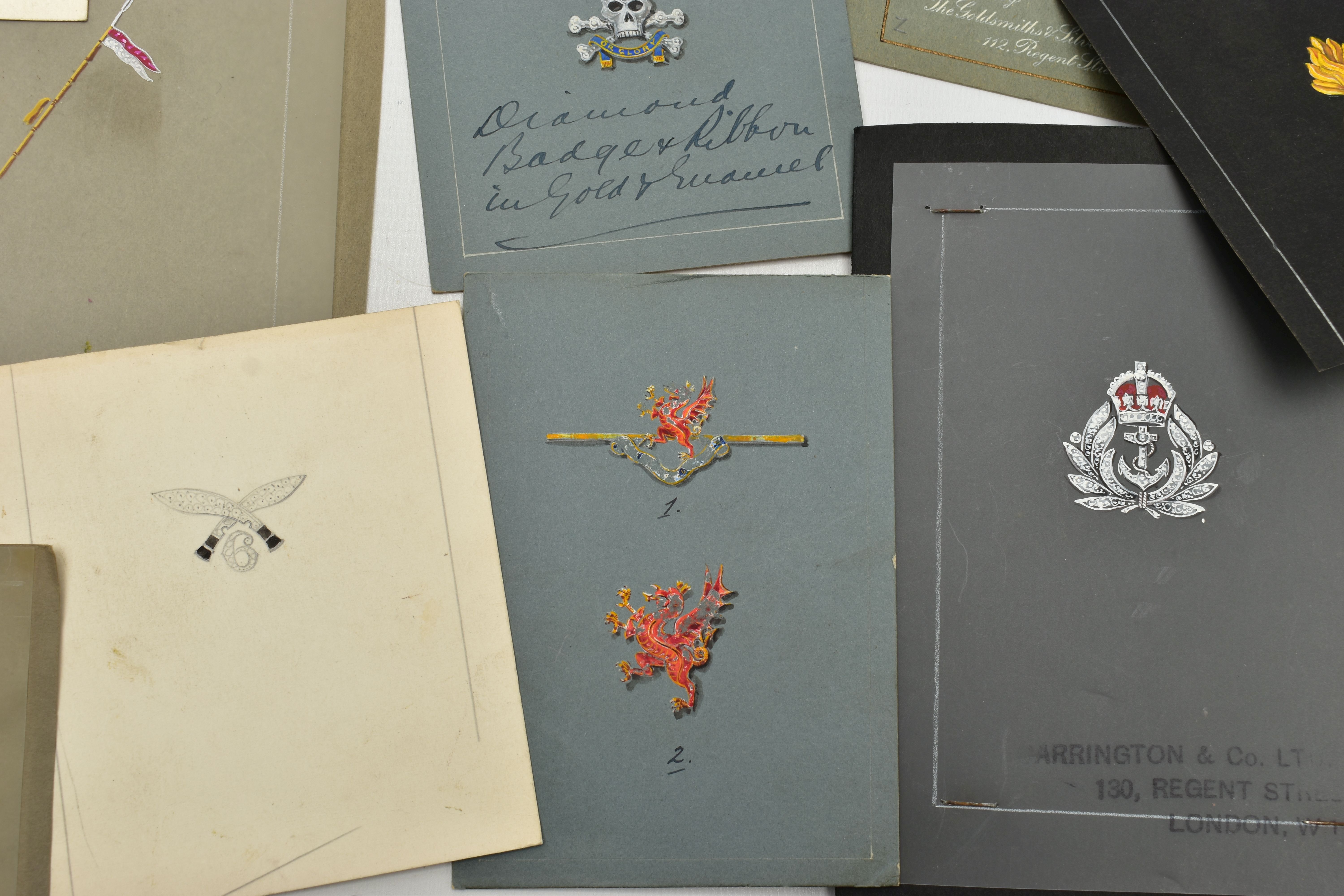 A LARGE COLLECTION OF 'CARRINGTON & CO MILITARY SILVERSMITHS' EARLY TO MID 20TH CENTURY GOUACHE - Image 12 of 13