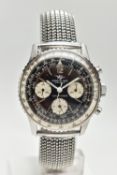A BREITLING GENEVE NAVITIMER 806 WRISTWATCH, black dial with silvered subsidiary dials to three, six