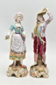 A PAIR OF LATE 19TH / EARLY 20TH CENTURY CONTINENTAL PORCELAIN FIGURES OF LADY AND GENTELMAN
