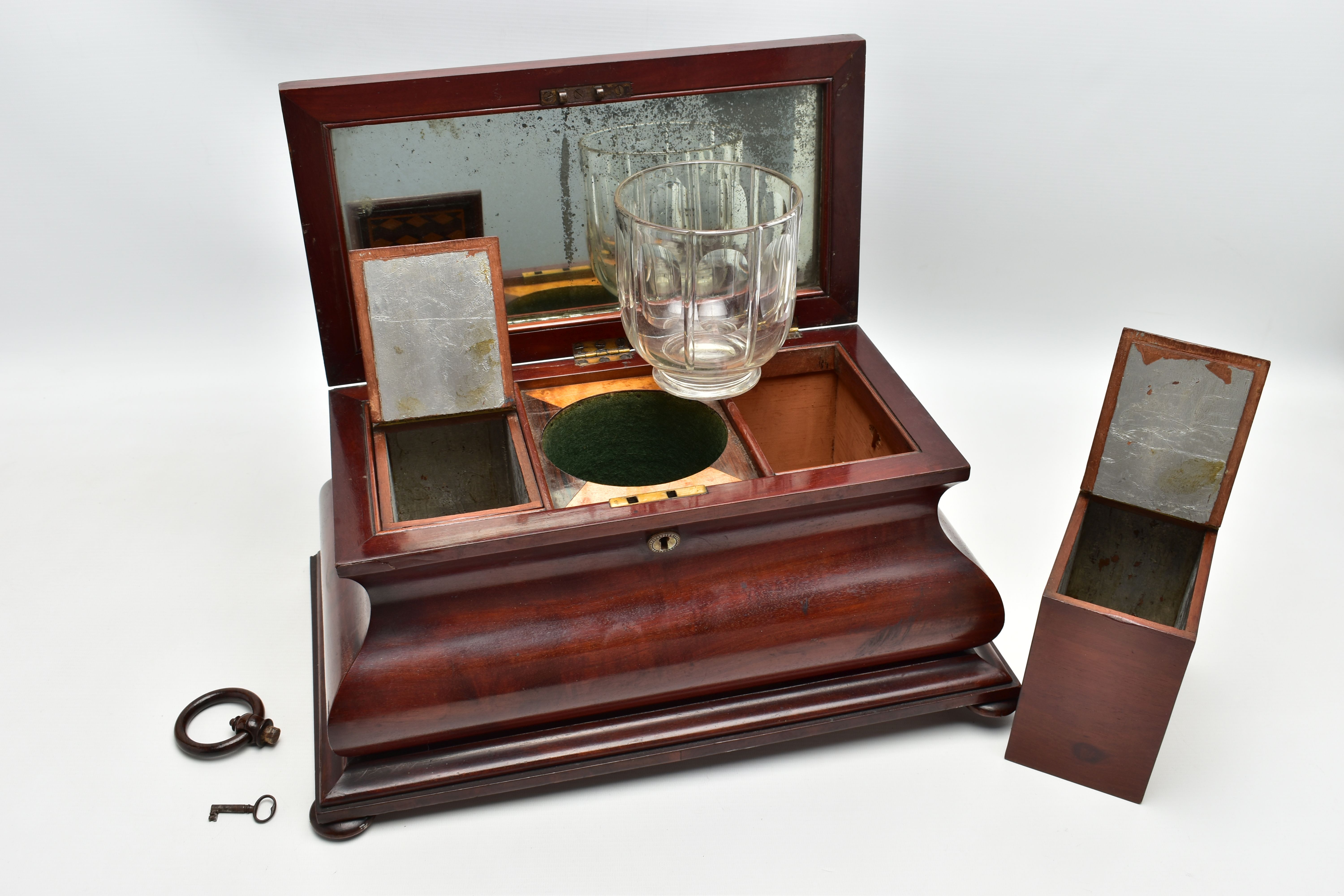 A VICTORIAN LARGE MAHOGANY AND INLAID BOMBE SHAPED TEA CADDY, the hinged cover with parquetry cube - Image 2 of 15