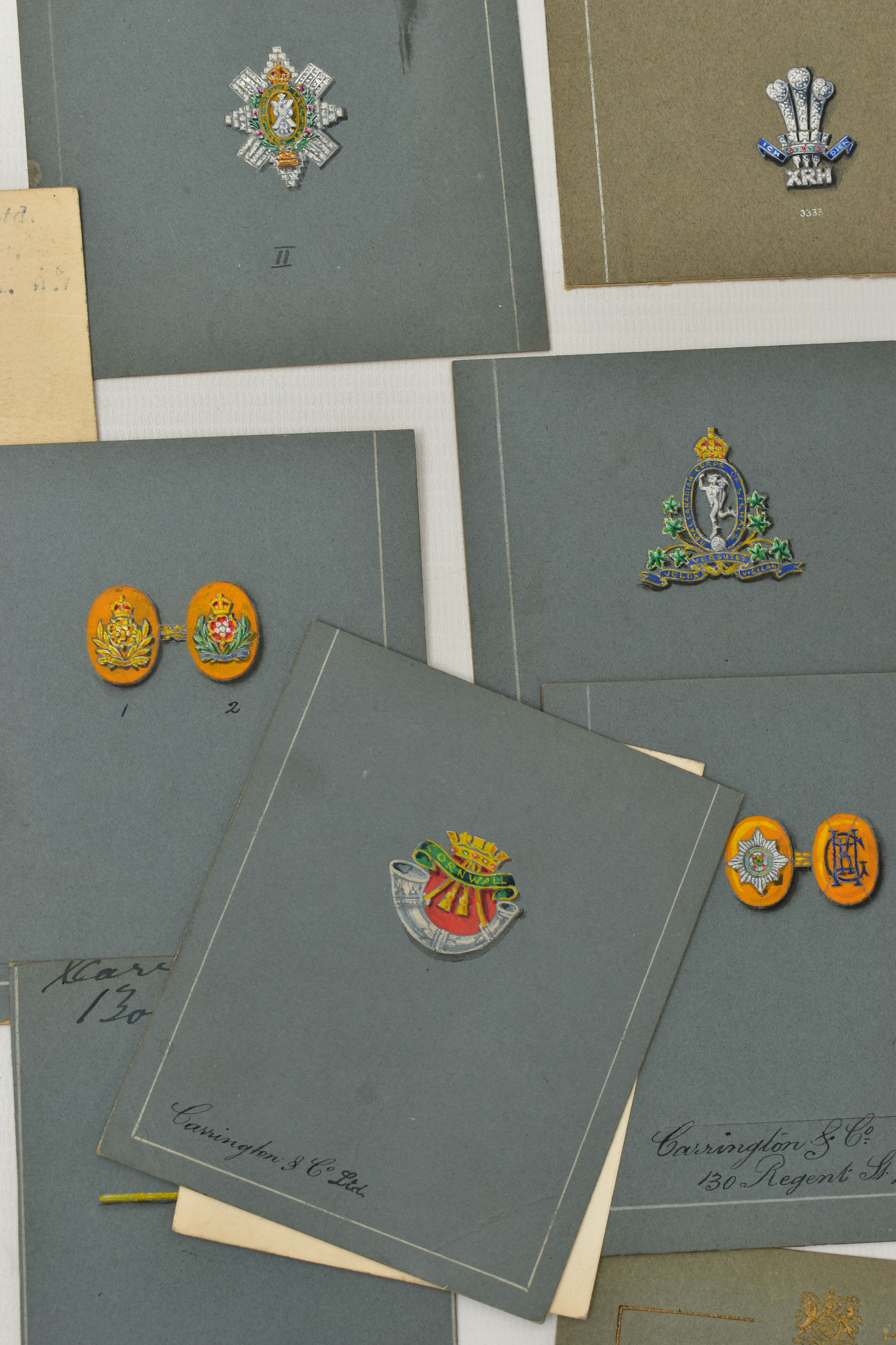 A LARGE COLLECTION OF 'CARRINGTON & CO MILITARY SILVERSMITHS' EARLY TO MID 20TH CENTURY GOUACHE - Image 5 of 13