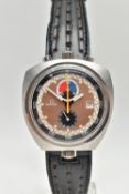 A 1969 STAINLESS STEEL HAND WOUND OMEGA SEAMASTER 'BULLHEAD' CHRONOGRAPH WRISTWATCH, bronzed dial