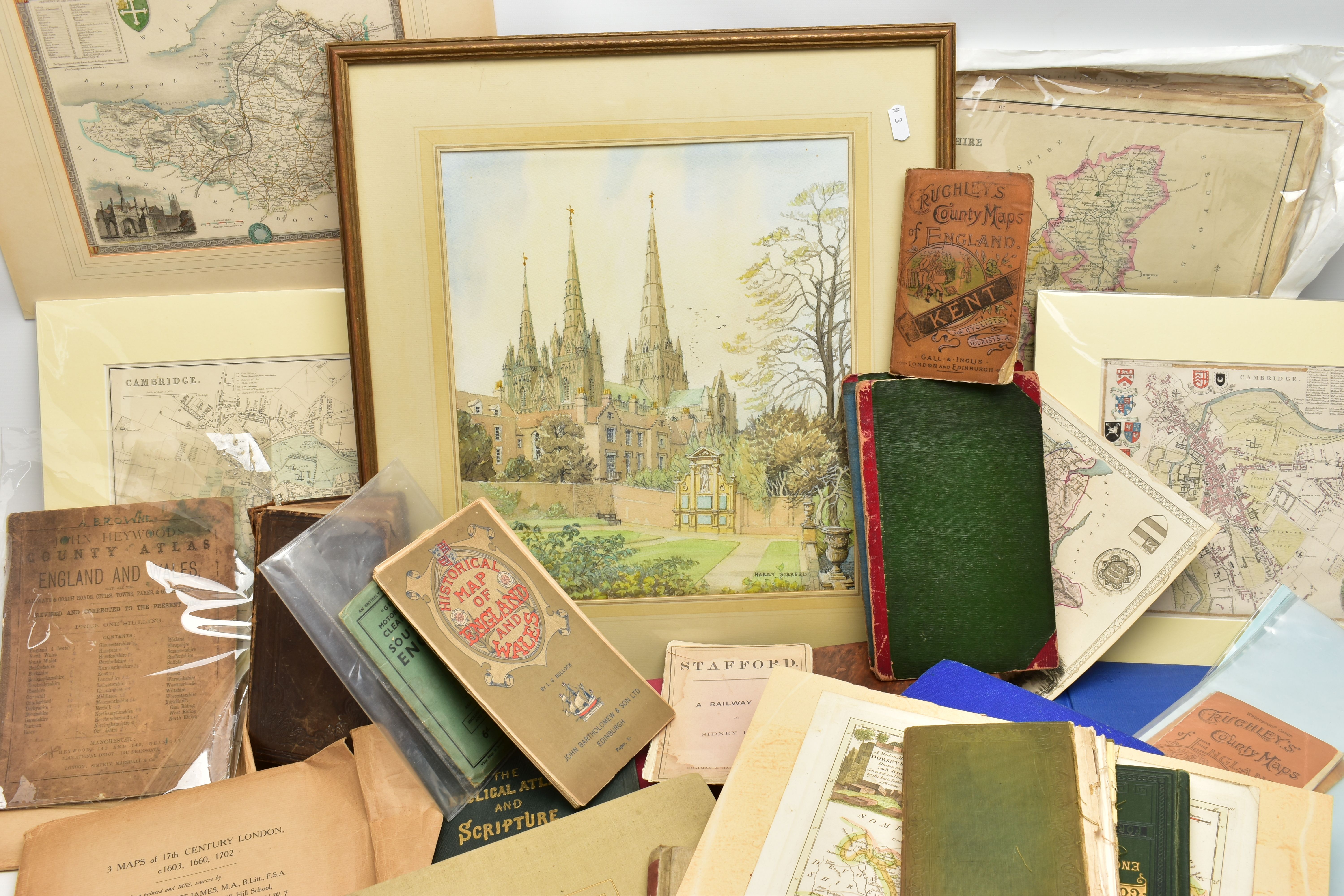 A BOX OF 19TH AND 20TH CENTURY MAPS AND BOOKS ETC, to include a leather bound Brookes's Gazetteer - Image 2 of 18