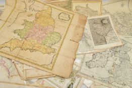 A BOX OF LOOSE 18th, 19th AND EARLY 20th Century BRITISH ISLES MAPS, mostly taken from disbound
