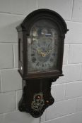 A 19TH CENTURY DUTCH OAK WALL CLOCK, the arched glazed door enclosing a 10 inch painted dial with