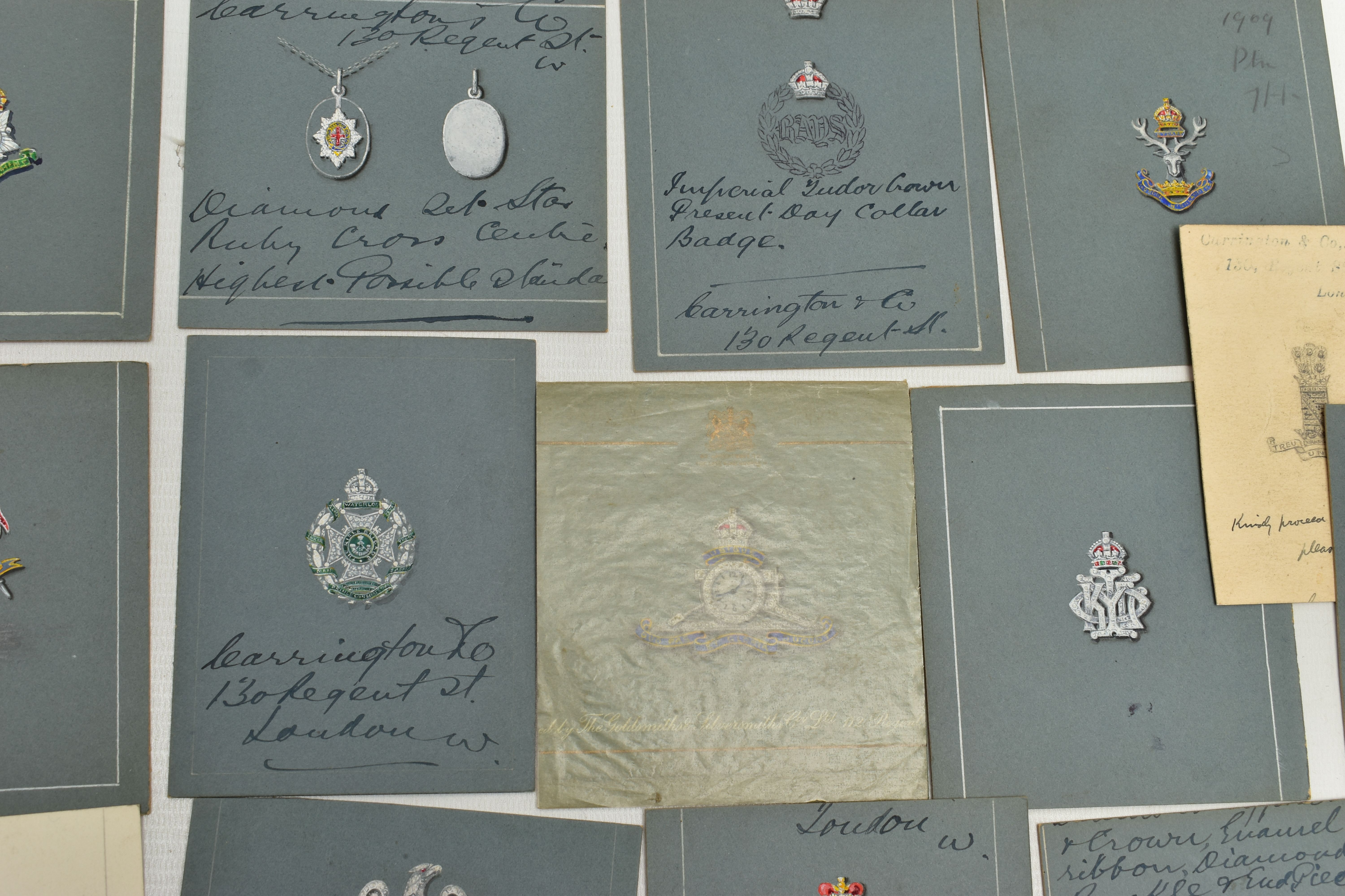 A LARGE COLLECTION OF 'CARRINGTON & CO MILITARY SILVERSMITHS' EARLY TO MID 20TH CENTURY GOUACHE - Image 6 of 13
