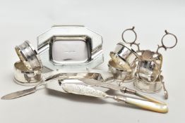 A SMALL PARCEL OF VICTORIAN AND LATER SILVER, comprising a pair of George VI shaped rectangular