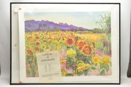 FREDERICK GORE RA (BRITISH 1913-2009) 'SUNFLOWERS', a signed limited edition lithographic print,