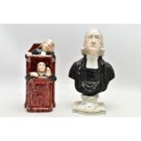 TWO PIECES OF LATE VICTORIAN STAFFORDSHIRE POTTERY, comprising a bust of Reverend John Wesley,