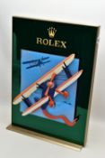 A LARGE ROLEX SHOP WINDOW DISPLAY STAND WITH SLIDING MECHANISM, the central removable panel