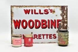 ADVERTISING INTEREST, a double sided Wills's Woodbine Cigarettes enamel sign, red and black