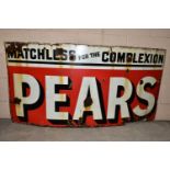 ADVERTISING INTEREST: an enamel sign advertising 'MATCHLESS FOR THE COMPLEXION PEARS', red and white