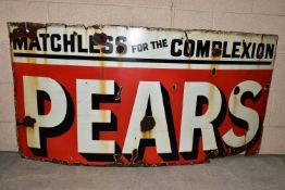 ADVERTISING INTEREST: an enamel sign advertising 'MATCHLESS FOR THE COMPLEXION PEARS', red and white