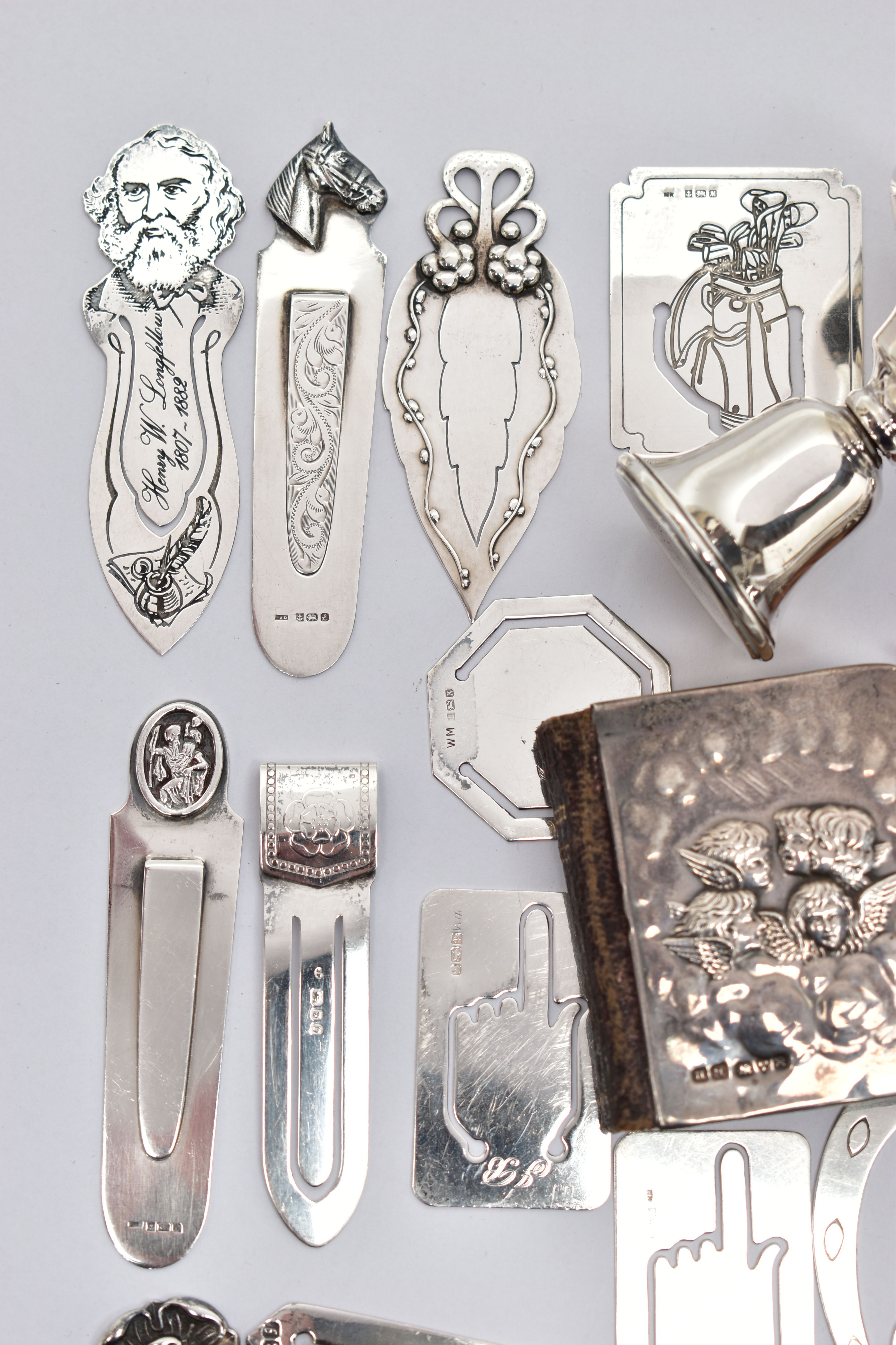 A PARCEL OF SILVER BOOK MARKS, SILVER COVERED NEEDLECASES, ETC, comprising a miniature book of - Image 2 of 9