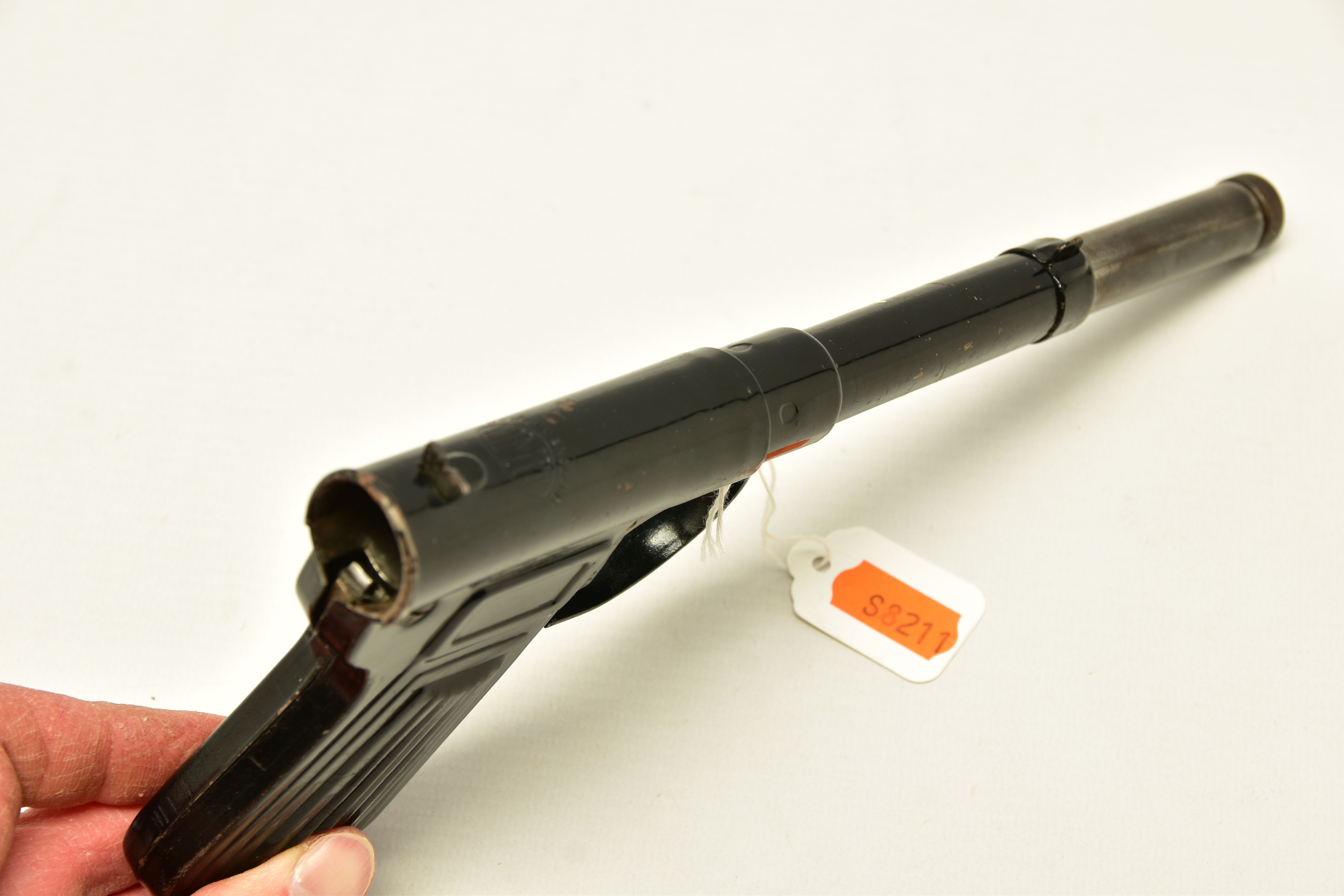 A .177 GAT TYPE PRE WWII AIR PISTOL complete with loading rod in working condition, its pressed - Image 7 of 8