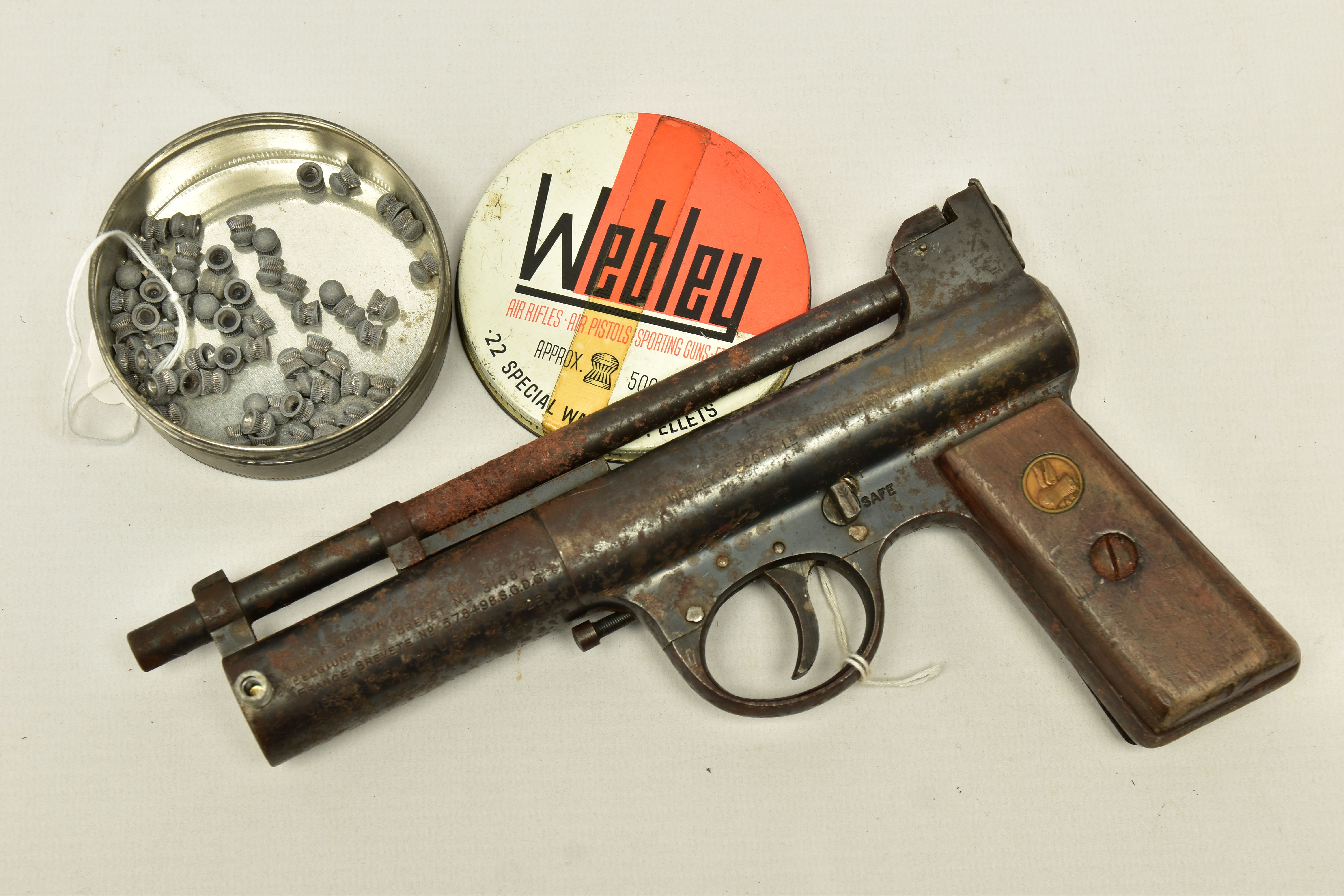 A .22 WEBLEY & SCOTT MK 1 AIR PISTOL, pre WWII, serial number 18387, in working order but with