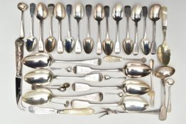 A COLLECTION OF 19TH AND 20TH CENTURY SILVER FLATWARE, mostly Fiddle pattern, a number of pieces