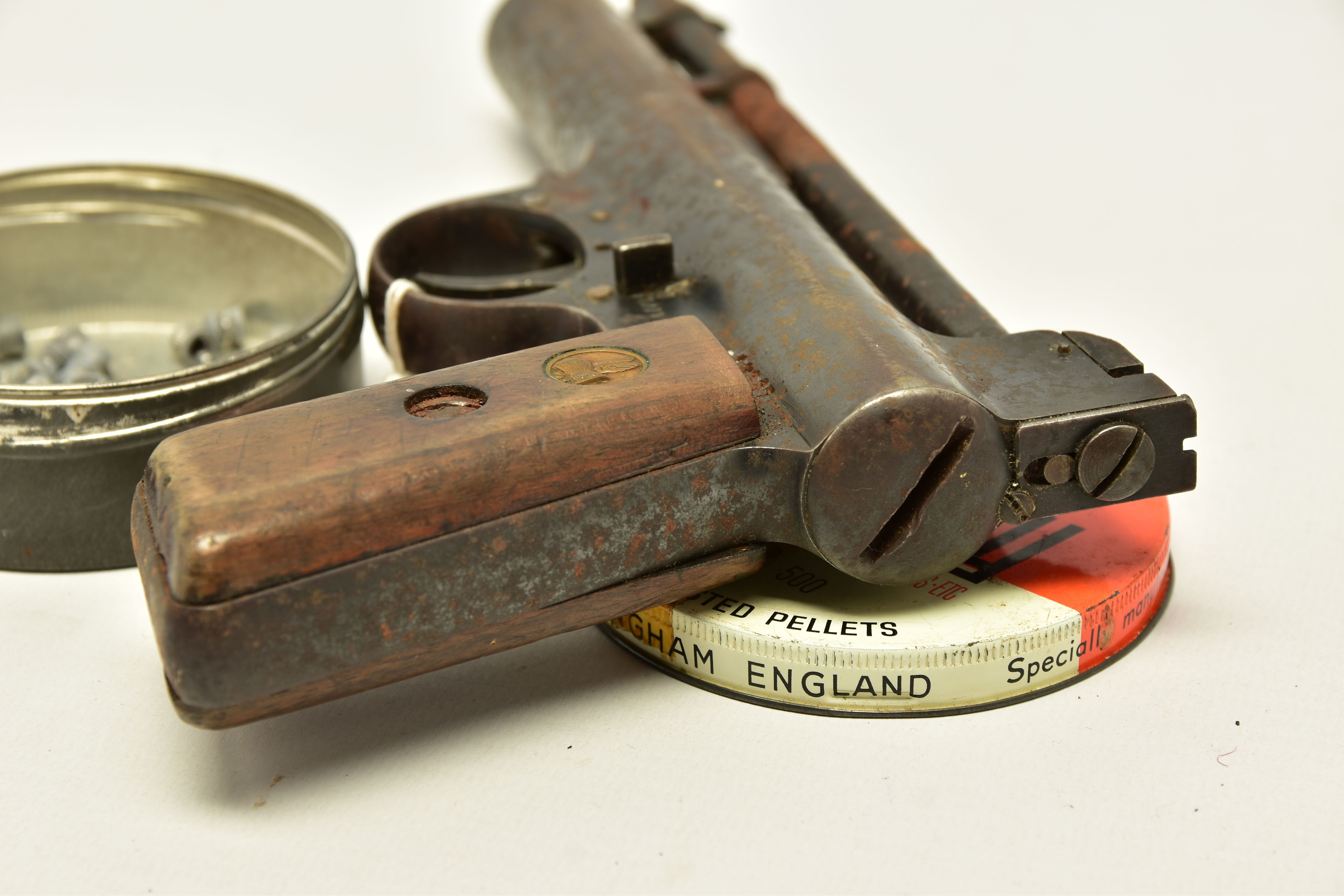 A .22 WEBLEY & SCOTT MK 1 AIR PISTOL, pre WWII, serial number 18387, in working order but with - Image 7 of 8