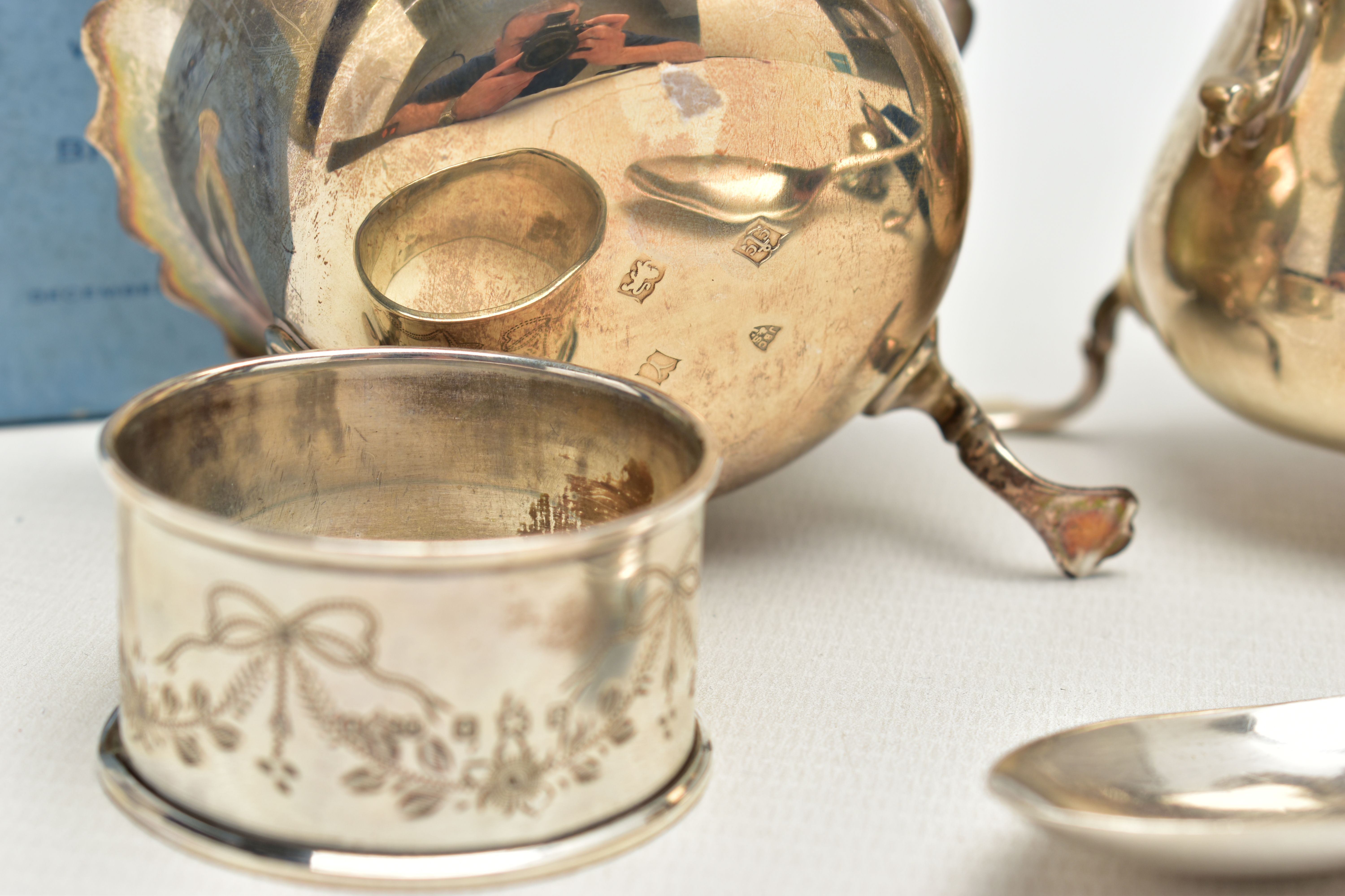AN ELIZABETH II SILVER CREAM JUG AND SUGAR BOWL AND THREE OTHER ITEMS OF SILVER, the baluster shaped - Image 4 of 5