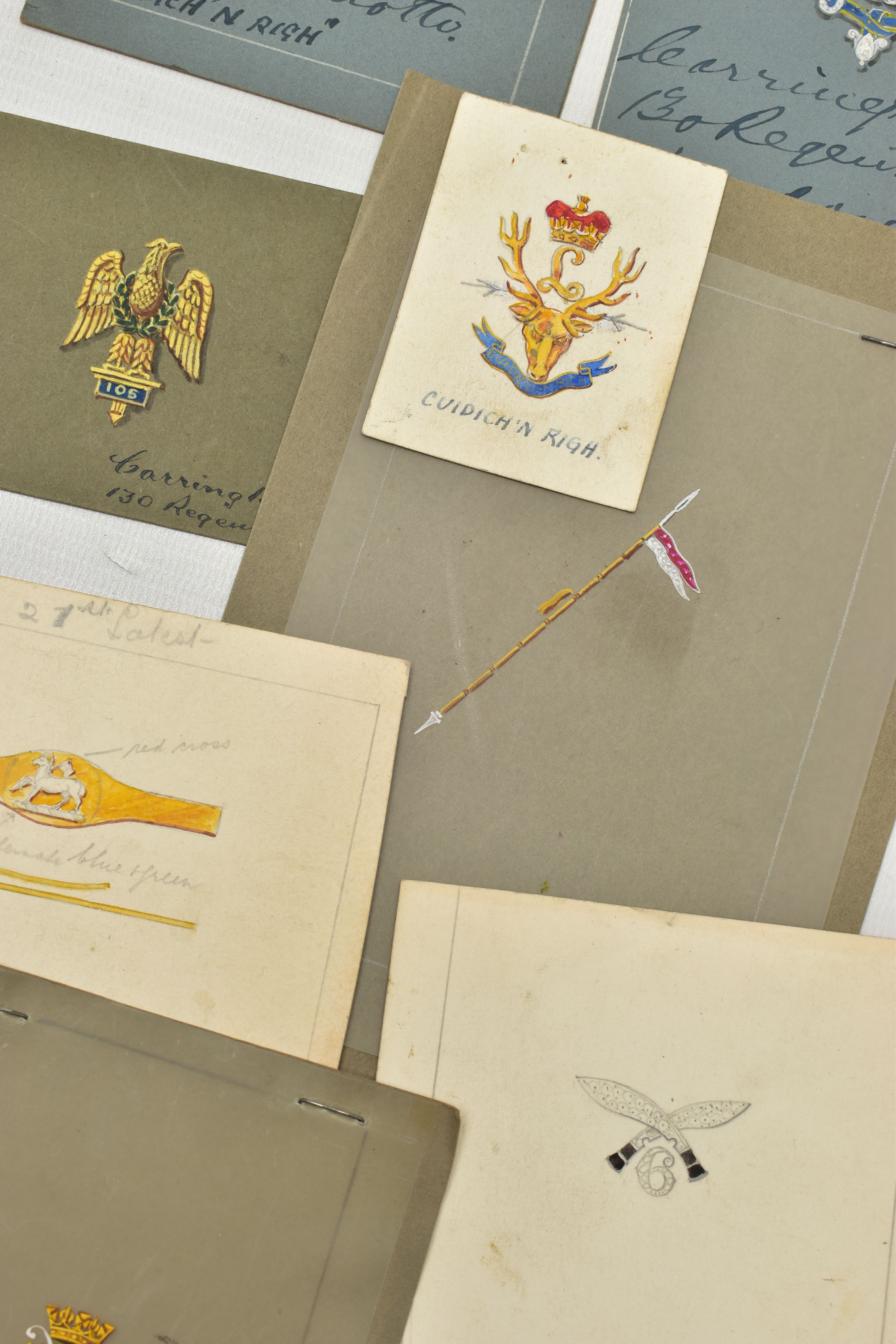 A LARGE COLLECTION OF 'CARRINGTON & CO MILITARY SILVERSMITHS' EARLY TO MID 20TH CENTURY GOUACHE - Image 11 of 13