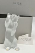 A LALIQUE FIGURE OF A PLAYFUL CAT SITTING BACK ON ITS HIND LEGS, possibly known as Laughing Cat,