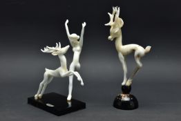 AN ART DECO STYLE GLASS LAMPWORK FIGURE GROUP BY ISTVAN KOMAROMY, of a female nude and leaping stag,