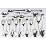 A PARCEL OF LATE 18TH, 19TH AND 20TH CENTURY SILVER DESSERT SPOONS AND TEASPOONS, including a set of