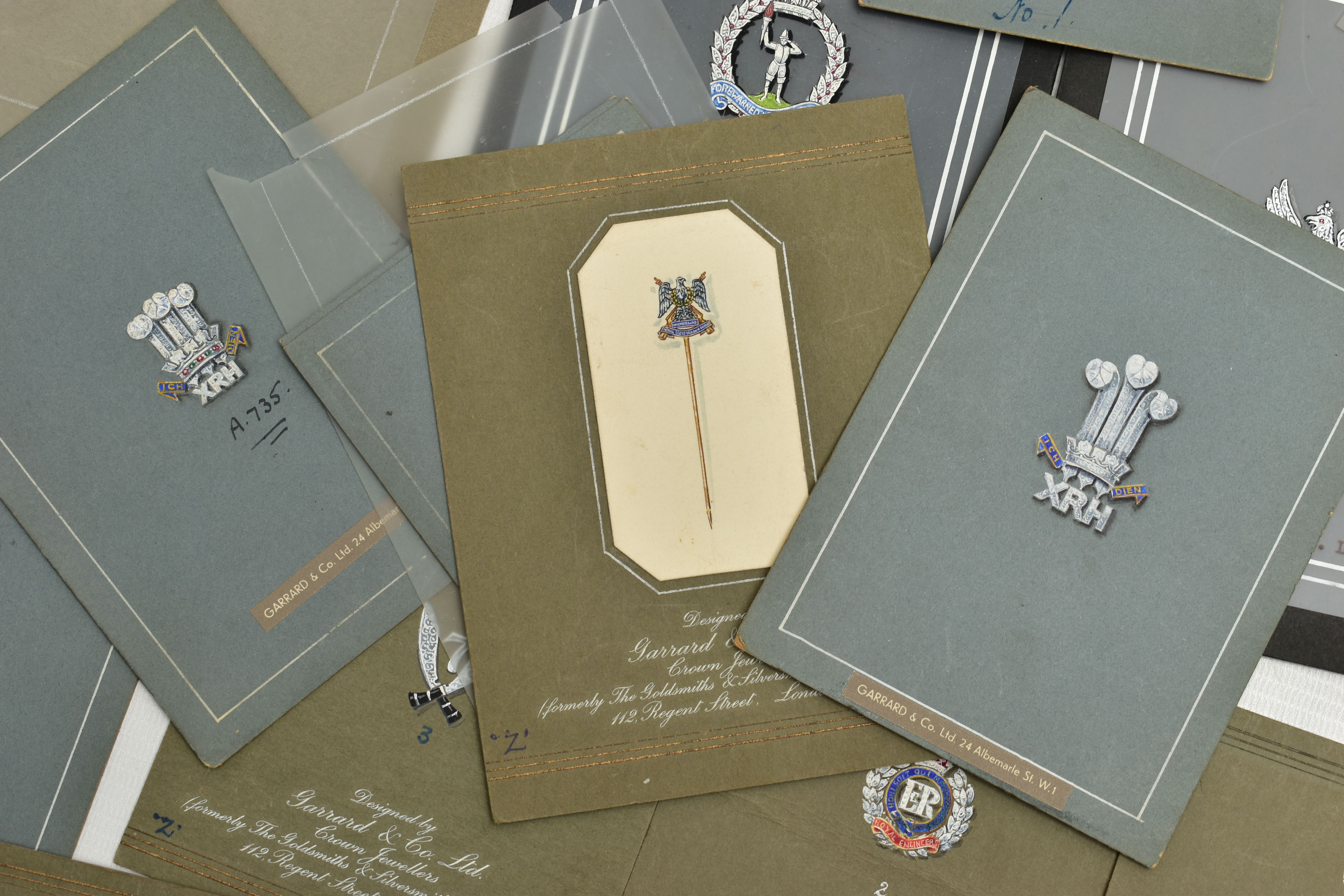 A COLLECTION OF 'GARRARD & CO LTD' EARLY TO MID 20TH CENTURY GOUACHE JEWELLERY DESIGN ILLUSTRATIONS, - Image 6 of 12