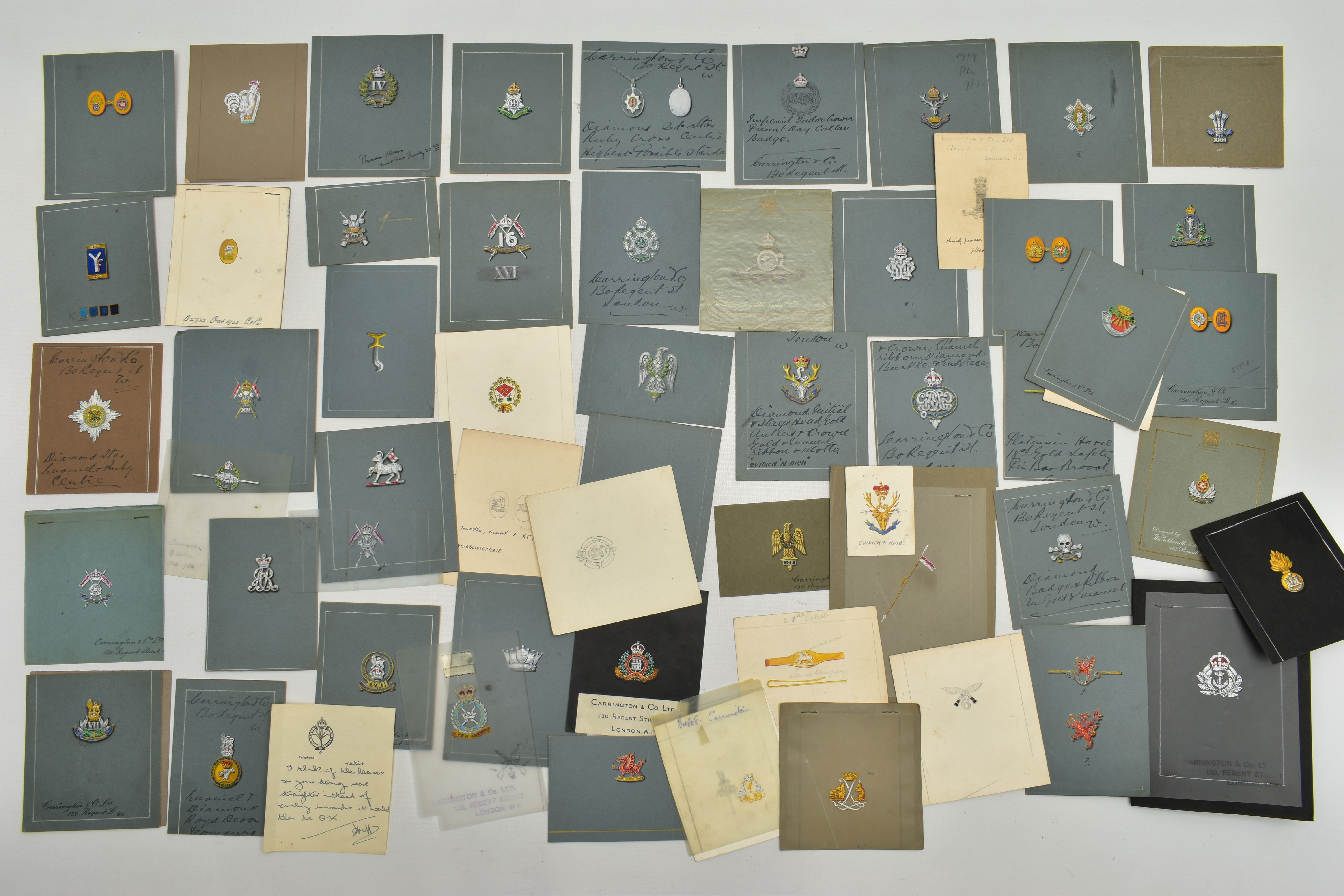 A LARGE COLLECTION OF 'CARRINGTON & CO MILITARY SILVERSMITHS' EARLY TO MID 20TH CENTURY GOUACHE - Image 3 of 13
