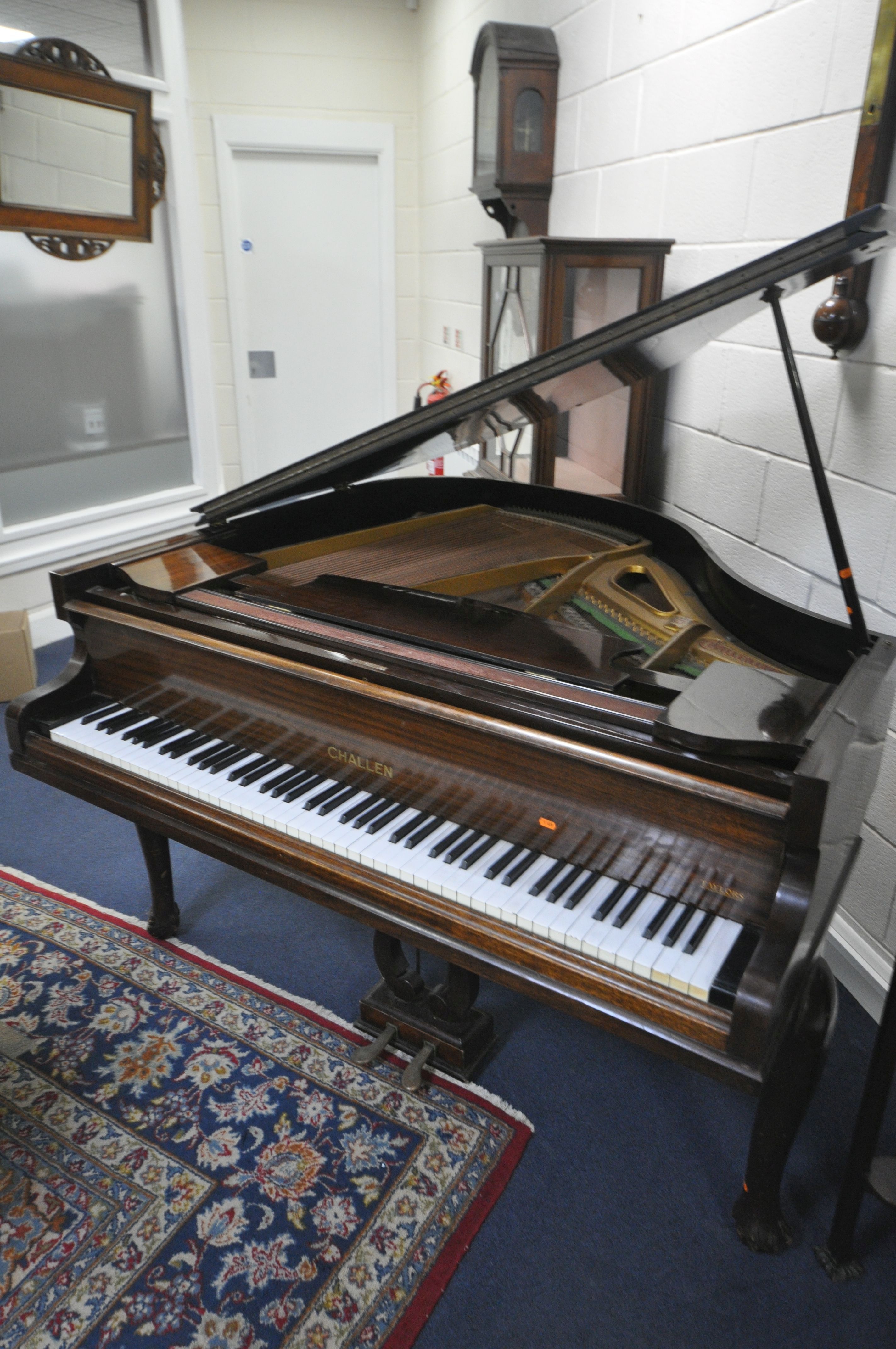 A CHALLEN MAHOGANY 4FT 7 INCH BABY GRAND PIANO, serial number 46474, bone keys, on cabriole legs, - Image 2 of 9