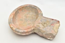AN ITALIAN VEINED MARBLE STOUP OR BENITIER, of oval form with moulded and grooved edge, short