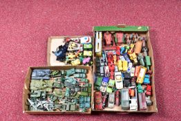A QUANTITY OF UNBOXED AND ASSORTED PLAYWORN DIECAST VEHICLES, to include Dinky Toys Porsche 356a