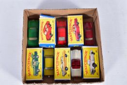 FIVE BOXED MATCHBOX 1-75 SERIES GERMAN CAR MODELS, Mercedes-Benz 230SL, No.27, Opel Diplomat, No.36,