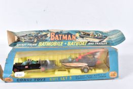 A BOXED CORGI TOYS BATMOBILE AND BATBOAT GIFT SET, No.3, 1st issue, Batmobile, No.267 with Bat