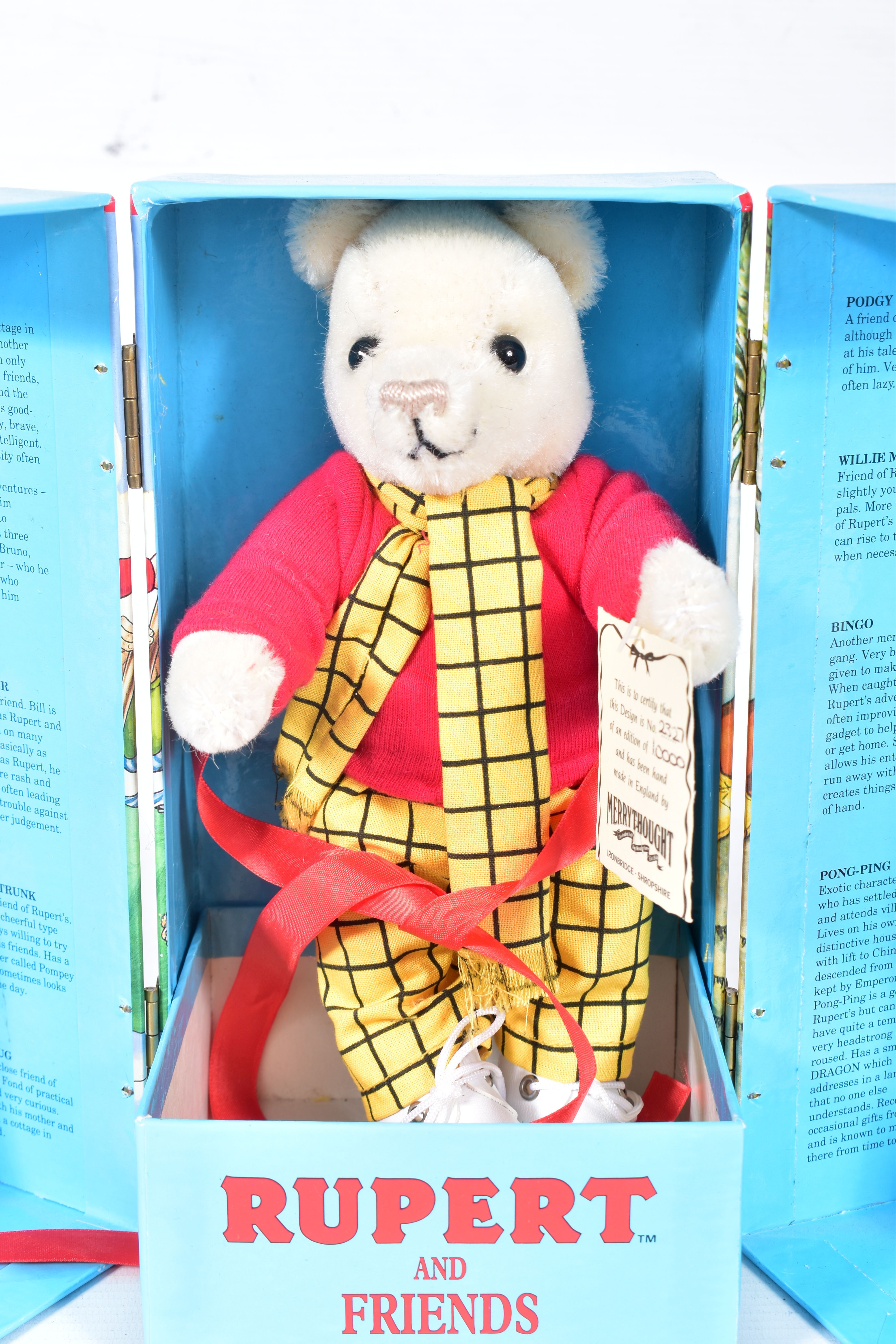 TWO BOXED MERRYTHOUGHT LIMITED EDITION RUPERT AND FRIENDS SOFT TOYS, Rupert Bear, No.2327 of 10000 - Image 9 of 13