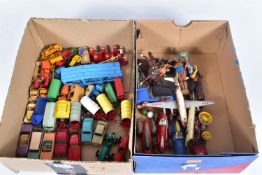 A QUANTITY OF UNBOXED AND ASSORTED PLAYWORN DIECAST VEHICLES, to include repainted Spot-On Austin